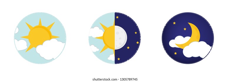 Vector illustration of day and night. Day night concept, sun and moon, day night icon