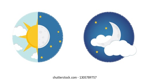 Vector illustration of day and night. Day night concept, sun and moon, day night icon