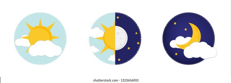 Vector illustration of day and night. Day night concept, sun and moon, day night icon