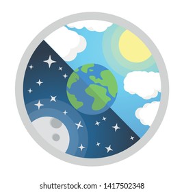 Vector illustration of day and night. Day night concept, sun and moon, day night icon