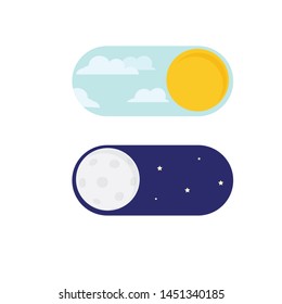 Vector illustration of day and night. Day night concept, sun and moon, day night icon. User Interface element - On Off switcher