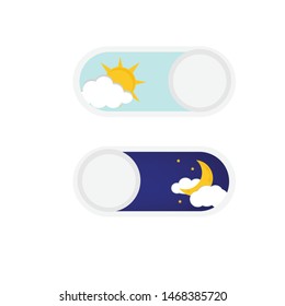 Vector illustration of day and night. Day night concept, sun and moon, day night icon. User Interface element - On Off switcher