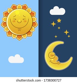Ilustración Vectorial De Día Y Noche. Concepto De Noche Diurna, Sol Y Luna, Icono De Noche Diurna