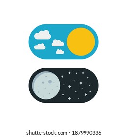 Vector illustration of day and night. Day night concept, sun and moon, day night icon. User Interface element - On Off switcher