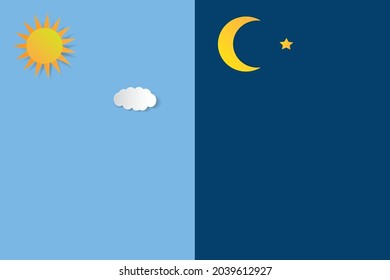 Vector illustration of day and night. Day night concept, sun and moon, day night 