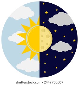 Vector illustration of day and night. Day night concept, sun and moon, day night icon