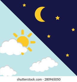 Vector illustration of day and night. Day night concept, sun and moon, day night icon