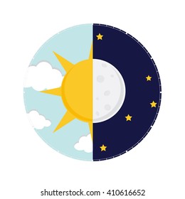 Vector illustration of day and night. Day night concept, sun and moon, day night icon