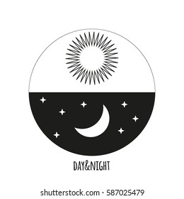 Vector illustration of day and night concept. Sun and moon icon. 