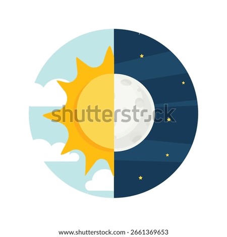 Vector illustration of day and night. Day night concept, sun and moon, day night icon