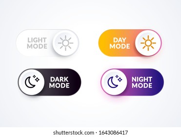 Vector illustration day and night mode switch set. Simple concept of interface ui symbol. On Off or Light and Dark Buttons.