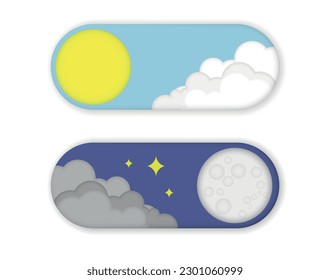 Vector illustration of day and night toggle switch with reflection in the bottom
