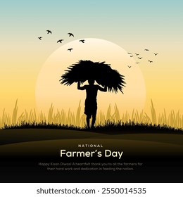 Vector illustration of farmer’s day social media feed template also known as kisan diwas in hindi.