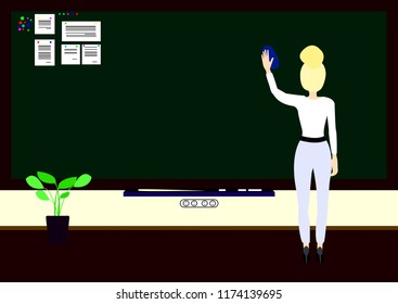 Vector illustration to the day of the teacher, September 1, the day of knowledge. board, teacher, going to write, plant.