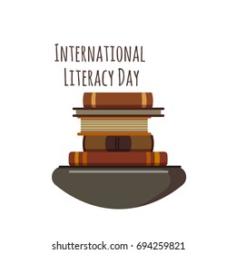 Vector Illustration day of World Literacy Day. Picture with books, pile of books. Flat style Design