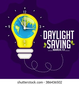 Vector illustration of  Daylight Saving Time on dark blue background with globe and time clock.