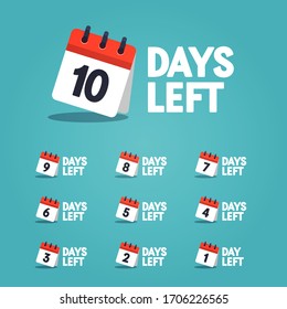 Vector Illustration Days Counter 10 To 1 With Calender Icons. 