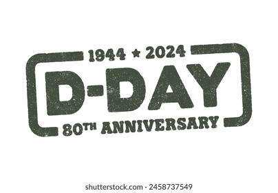 Vector illustration of the D-Day 80th Anniversary in green military ink stamp