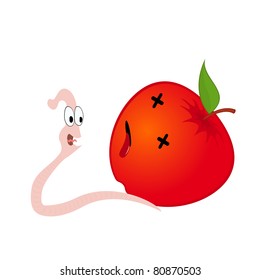 Vector illustration of dead apple and happy worm
