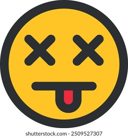 Vektorgrafik eines toten Emoji-Gesichts mit X-Augen und einem geraden Mund, das Tod oder Erschöpfung darstellt.