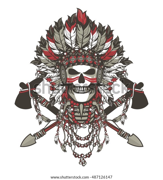 Vector Illustration Dead Indian Chief Headdress Stock Vector (Royalty ...