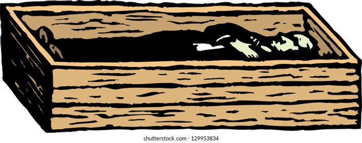 Vector illustration of a dead man in coffin