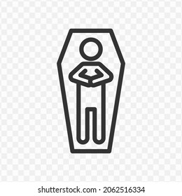 Vector illustration of dead man in coffin icon in dark color and transparent background(png).