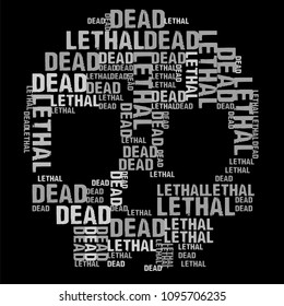 Vector illustration of dead skull word cloud sign