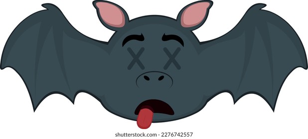 vector illustration of a dead vampire bat cartoon with crosses in its eyes and its tongue sticking out