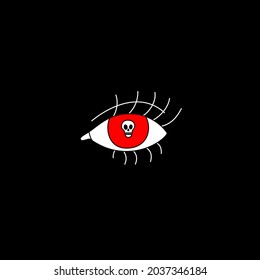 Vector illustration of deadly eye. Horror art on black background.