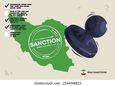 vector illustration of a deal with the inscription sanctions, the policy of sanctions against Iran, a map of Iran with a seal