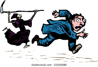 Vector illustration of death chasing man