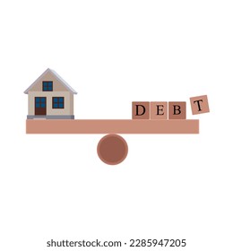 Ilustración vectorial de la carga de la deuda, las obligaciones financieras o el pago de préstamos, la pesada carga de la falta de dinero, el concepto de problema de hipotecas o préstamos. Educación, vivienda, tiroteos y deudas de los automóviles
