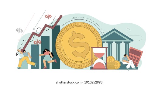 Vector illustration. Debt, financial liabilities, bankruptcy, crisis, bank debt