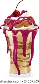 Vector illustration of a decadent ice cream sundae.