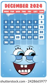 Vector illustration December Cartoon theme Calendar 2024 Editable Template