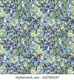Vector illustration. Decor background for clothing design. Blue, white and black butterflies pattern. Cute butterfly seamless pattern for print textures.