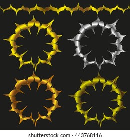 Vector illustration decor brush with the effect of leaf , and a set of four decorative frame on a black background