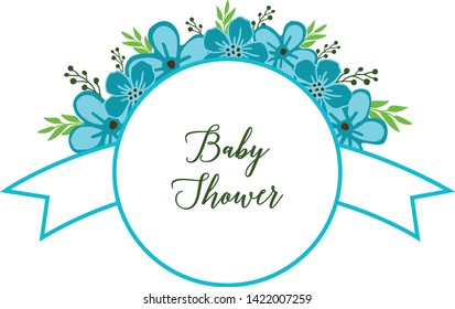 Vector illustration decor of card baby shower with blue wreath frame