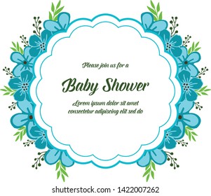 Vector illustration decor of card baby shower with blue wreath frame