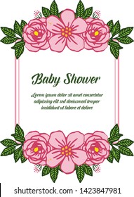 Vector illustration decor of card baby shower with pink rose flower frame