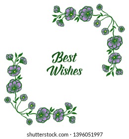 Vector illustration decor of card best wishes for purple flower frame hand drawn