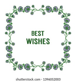 Vector illustration decor of card best wishes for purple flower frame hand drawn