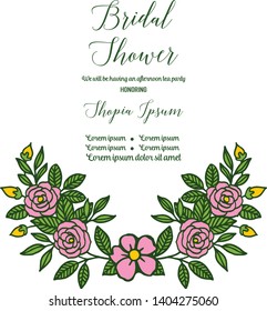 Vector illustration decor of card bridal shower with pattern pink flower frame hand drawn