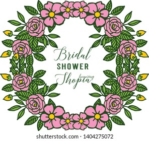 Vector illustration decor of card bridal shower with pattern pink flower frame hand drawn