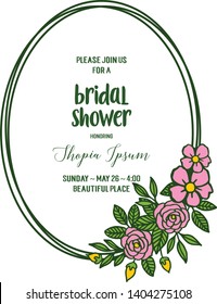 Vector illustration decor of card bridal shower with pattern pink flower frame hand drawn