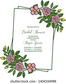 Vector illustration decor of card bridal shower with pattern pink flower frame