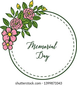 Vector illustration decor card of memorial day with art pink wreath frame hand drawn