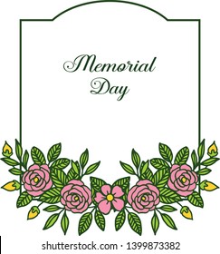 Vector illustration decor card of memorial day with art pink wreath frame hand drawn