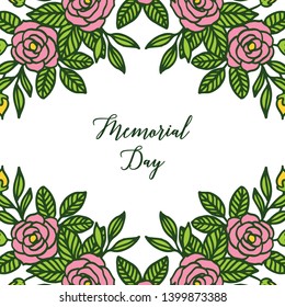 Vector illustration decor card of memorial day with art pink wreath frame hand drawn